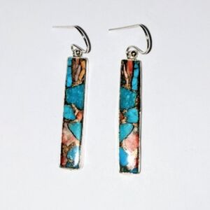 Spiny Oyster Copper Turquoise Gemstone 925 Sterling Silver Dangle Earrings